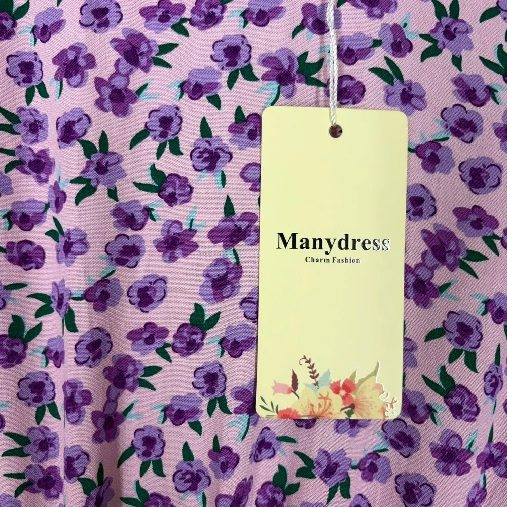 Manydress Womens Floral Maxi Dress Medium Pink Purple Tiered Boho Cottagecore